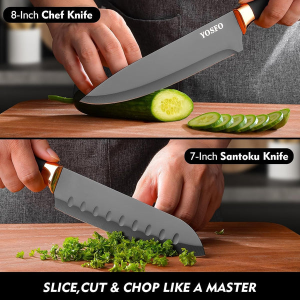 Kitchen Knife Set,15 Pcs Knife Set with Block and Sharpener,High Carbon Stainless Steel Ultra Sharp,Dishwasher Safe6