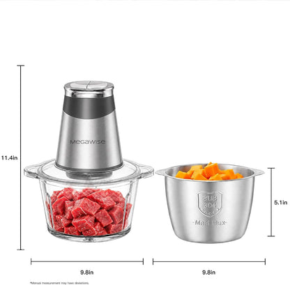 Food Processor, 800W Electric Meat Grinder, 1.8L Stainless Steel Bowl & 1.8L Glass Bowl, Dual Speed Modes for Meat, Onion, Vegetables, Nuts, Fruits, Baby Food8