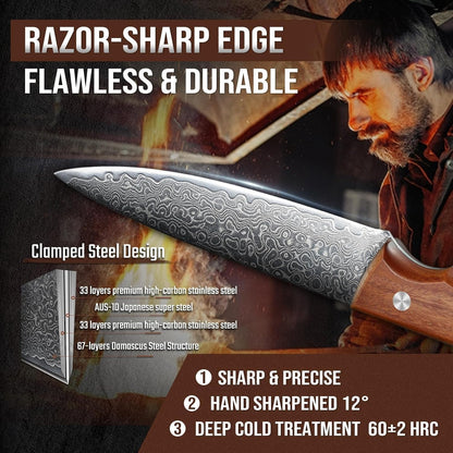 5 Inch Damascus Paring Knife, VG10 Steel, Fruit Knife | VG10 Steel Core, Ergonomic Wood Handle, for Slicing, Chopping and Everyday Food Prep4