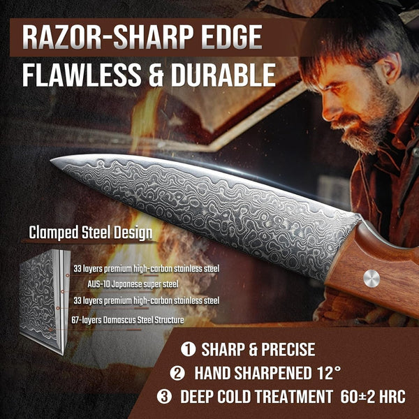 5 Inch Damascus Paring Knife, VG10 Steel, Fruit Knife | VG10 Steel Core, Ergonomic Wood Handle, for Slicing, Chopping and Everyday Food Prep4