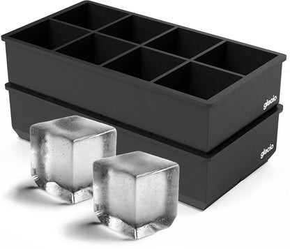 Ice Cube Molds, 2 Pack Silicone Trays for 8 Large Square Cubes | Slow Melt Large Squares, Flexible Silicone Trays, Easy Release, 2 Pack, for Whiskey Cocktails Coffee & More1