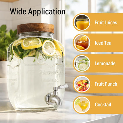1 Gallon Glass Drink Dispenser for Parties with Stand, 2 Pcs | Leak-Proof Stainless Steel Spigot & Acacia Lid, Beverage Dispenser for Parties and Gatherings, Sun Tea Jar, Lemonade Stand3