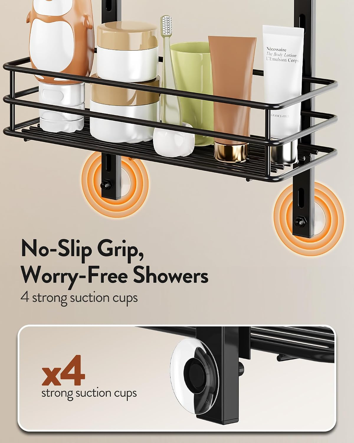 over-the-door-shower-caddy-adjustable-5-tier-black-bathroom-hanging-organizer-shelf-rustproof-with-4-hooks-shower-basket-with-soap-holder-and-suction-cup
