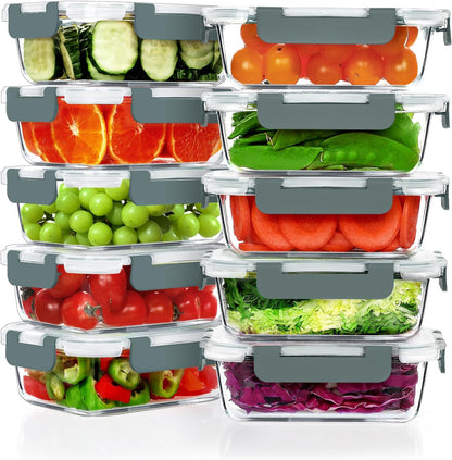 10 PACK 22 OZ Glass Meal Prep Containers Set with Lids, Grey1