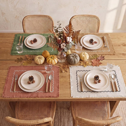 Set of 4 Fall Placemats with Fringe Edge, Embroidery Table Mats5