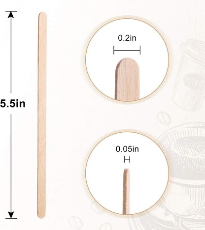 Wooden Coffee Stirrers 5.5" Coffee Stir Sticks 100 Pcs, Natural Birch round End Thick Birch Wood Eco-Friendly， Suitable for Coffee, Cocktail and Hot Drinks5