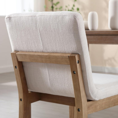 Farmhouse Kitchen Dining Room Chairs Set of 4 with Rectangle Backrest Mid Century Linen Fabric Upholstered Dining Room Parsons Chairs for Kitchen Island/Living Room/Dining Table, Beige7
