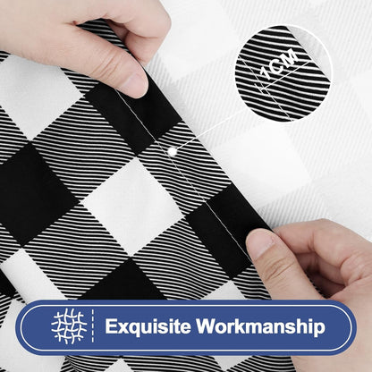 6FT Picnic Table Cover with Bench Covers, Elastic Fitted Tablecloth | Waterproof Washable Rectangle Tablecloths ,Buffalo Plaid Tablecloth for Dining, Camping, Outdoor (Black & White, 30" X 72")6