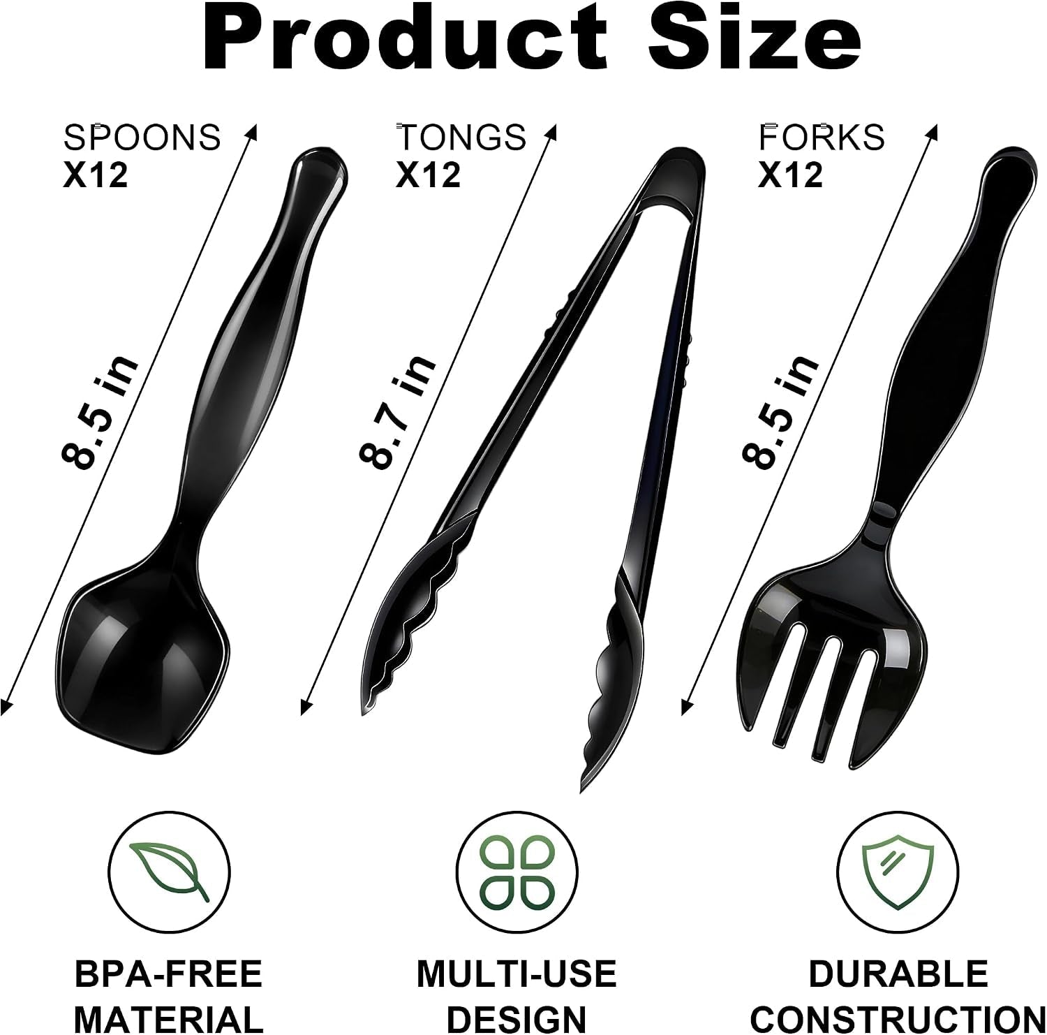 36pcs-disposable-plastic-serving-utensils-set-12-black-spoons-12-forks-12-tongs-9-inch-for-party-buffet-catering-events-heavy-duty-and-ergonomic-design