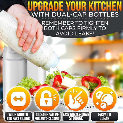 Set of 6 Inverted Condiment Squeeze Bottles 16 Oz | Read Instructions before First Use - Reusable Sauce Bottles for Ketchup, Mustard, Mayo and BBQ; Wide Mouth, Self-Closing5