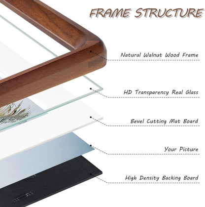 5X7 Picture Frame with Mat for 4X6, Usa-Sourced Natural Walnut Wood Handcrafted Rounded Corner with Real Glass, Vertical or Horizontal Display Photo Gallery Wall & Tabletop Frame5