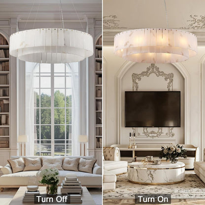 Alabaster round Chandelier, D31In Modern Dining Room Chandeliers, Marble Pendant Lights Kitchen Island, Drum Chandelier for Dining Room Light Fixture, Living Room, Bedroom Lights, Foyer, Kitchen5
