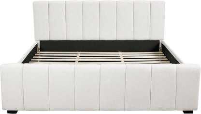 King Upholstered Bed with Thick Headboard and Footboard, Beige7