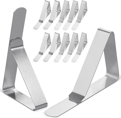 Tablecloth Clips [USA Based Brand] - 12 Pack Stainless Steel | Rust Proof Table Clips for Home, Restaurants, Picnic, Party, Dining Tables - Fits up to 1.8 Inch Thick Tables1