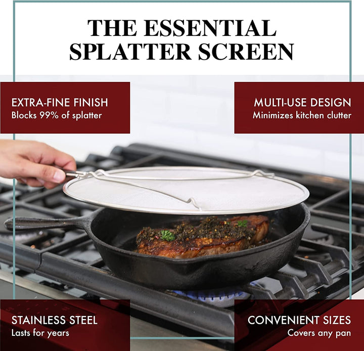 Splatter Screen for Frying Pan - 13 Inch Stainless Steel Grease Splatter Guard - Cover Oil Splash When Sizzling Bacon, Cooking Fried Chicken or Popcorn+2