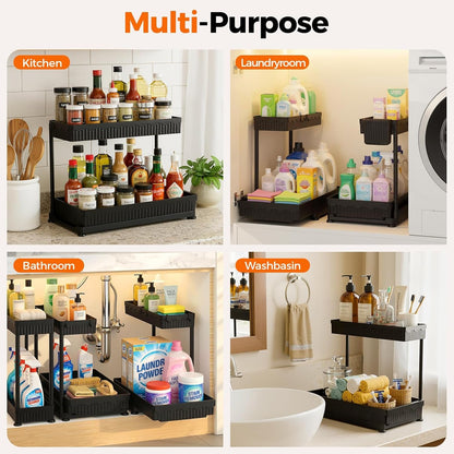 3-Pack 2-Tier L-Shaped under Sink Organizers with Sliding Drawers9