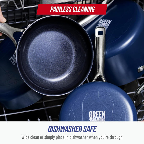14 Piece Cookware Set, Diamond Infused PFAS & Pfoa-Free Ceramic Nonstick Pots and Pans, Durable, Non Toxic, Metal Utensil Safe & Scratch Resistant, Dishwasher & Oven Safe, Blue | Pfas-Free Diamond Infused Ceramic Nonstick, Metal Utensil Safe, Dishwasher & Oven Safe to 600F, Skillets, Sauce, Stockpot9