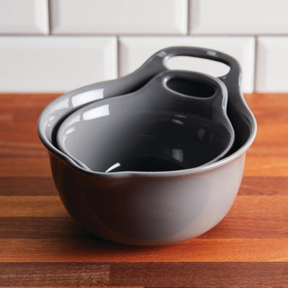 Ceramics Nesting Mixing Bowl Set with Pour Spout, 1 Quart and 2 Quart - Dark Gray7