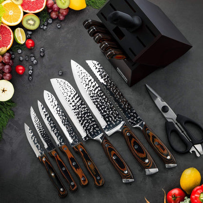 Kitchen Knife Set,15-Piece Knife Set with Block Wooden,Self Sharpening for Chef Knife Set,High Carbon Japan Stainless Steel Hammered Collection Knife Block Set with Steak Knives, Boxed Knife Set | Hammered Collection, Japan Stainless Steel, with 6Pcs Steak Knives7