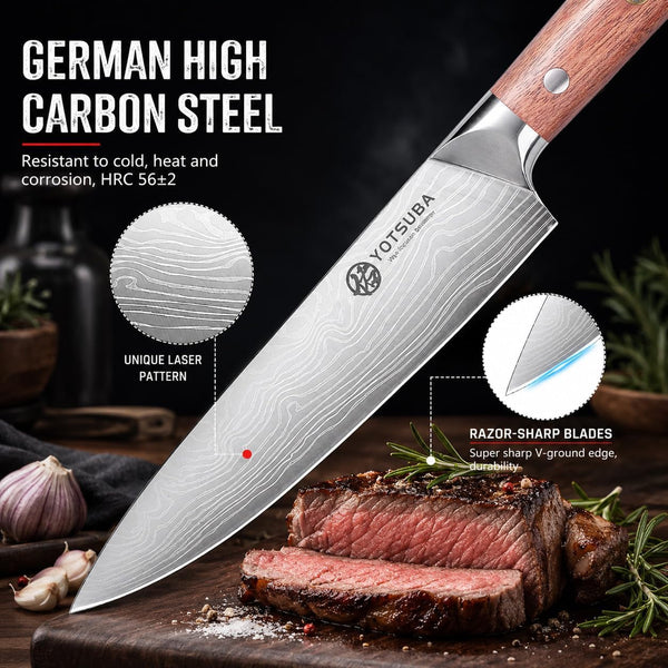 8 PCS Japanese Kitchen Knife Set with Block, Ultra Sharp Knives Set8