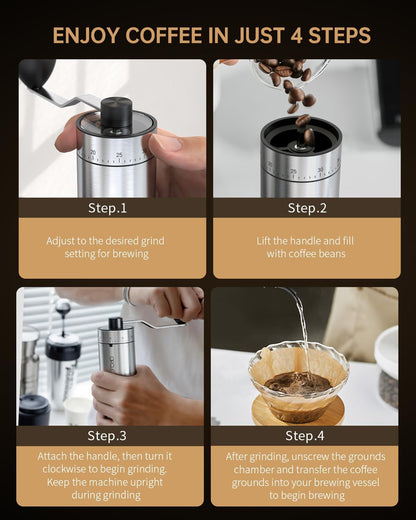 Mini Manual Coffee Grinder with 40 External Adjustable Settings and Ceramic Conical Burr, Portable Stainless Steel Hand Coffee Grinder for Home and Travel6