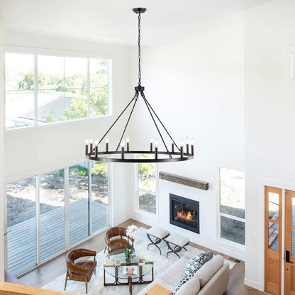 Wagon Wheel Chandelier 12 Light 38" Large Black Farmhouse Chandelier for Dining Room Rustic Country Pendant Light Fixtures Hanging Modern round Chandeliers for Living Room High Ceilings Foyer Entryway2