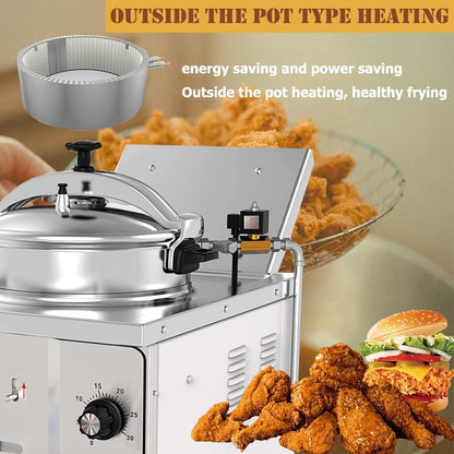 16L Electric Countertop Pressure Fryer 304 Stainless Commercial Electric Countertop Pressure Fryer Chicken Fish Pressure Fryer Machine with Large Oil Tank for Restaurant Snack Shop,4