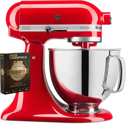 Kitchenaid Artisan Series 5 Quart Tilt Head Stand Mixer with Pouring Shield KSM150PS, Cherry Tomato Bundle with Deco Essentials Exclusive CPS 1 Year Extended Protection Pack1