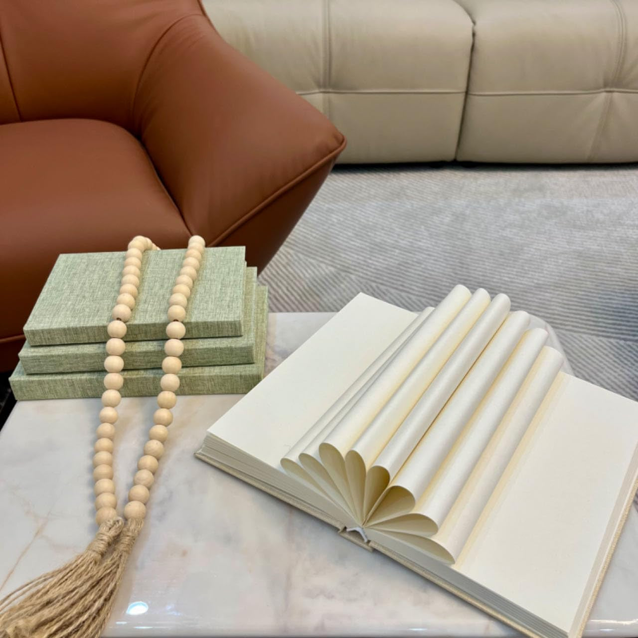 linen-decorative-books-for-home-with-wood-beaded-tassel-4-piece-sage-set-coffee-table-books-neutral-linen-decor-rustic-farmhouse-boho-accent-bookshelf-fireplace-mantel-living-room-display