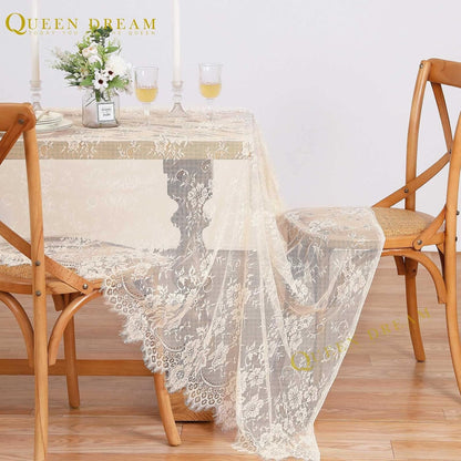 Ivory Lace Tablecloth 60X120 Inch Wedding Rectangular Table Cloth Overlay2