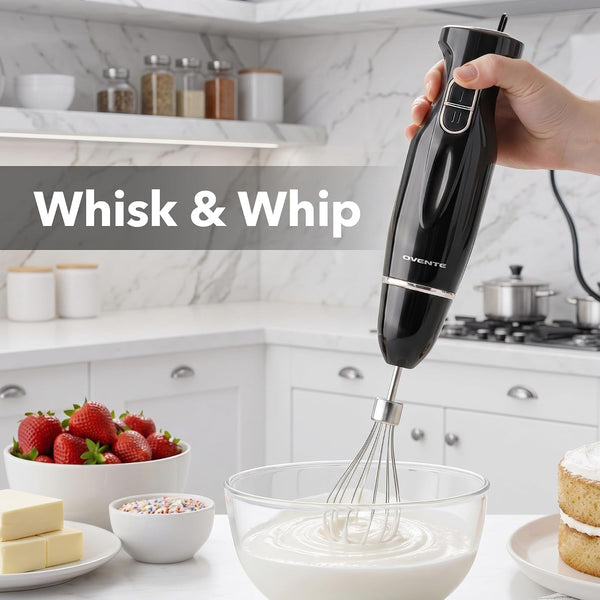 Electric Hand Blender Set with 2 Mixing Speeds, 300W Black HS565B | Corded Immersion Handheld Stick Mixer with Stainless Steel Blades, Egg Whisk, Beaker & Bpa-Free Food Chopper7