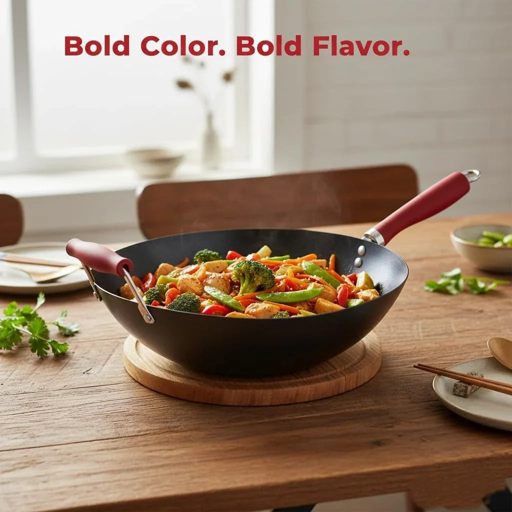 14-inch-red-wok-with-flat-bottom-carbon-steel-stir-fry-pan-with-wooden-handle-deep-cooking-wok-for-gas-electric-induction-stovetops