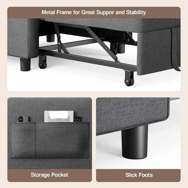 Convertible Sofa Chair Bed, 3-In-1 Linen Pull Out Chair, Dark Gray8