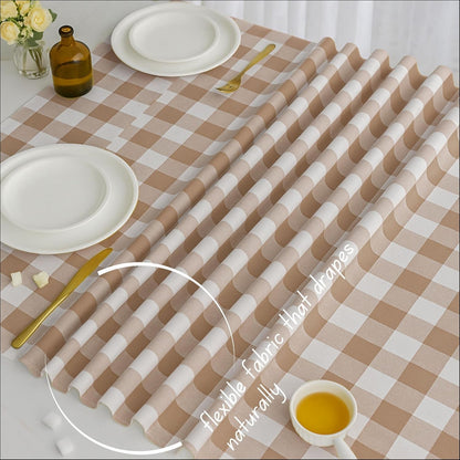 Buffalo Check Tablecloth, 100% Cotton, 60X102 Inches, Rustic Farmhouse Dining Table Cover, Perfect for Everyday Dining, Baby Showers, Fall Décor, Indoor Outdoor Use, Beige and White5