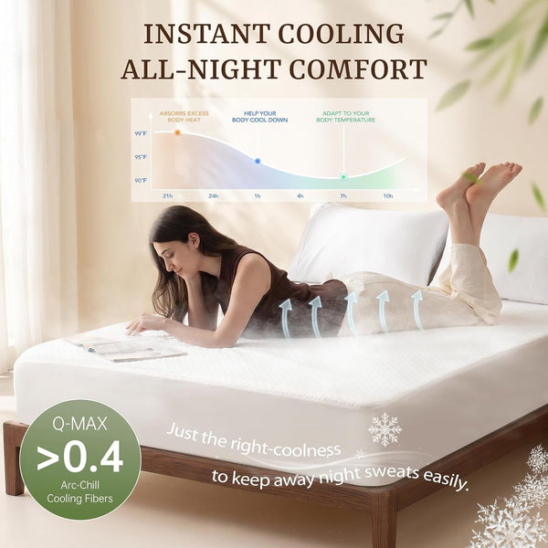 Waterproof Bamboo Mattress Protector Queen Size, 320G Ultra-Thick Noiseless Cooling Mattress Cover Fits 6-22" Deep Pocket - ASTM Certified Breathable for Hot Sleepers, Heavy Duty Elastic3