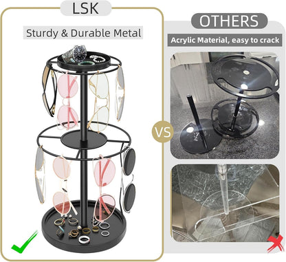 2-Tier Sunglass Organizer, Metal Glasses Stand with Storage Tray, Black | Sunglass Holder with Non-Slip Pad for Tabletop, Desk, Dresser, Hanging up to 9 Pairs Sunlasses/Reading Glasses5
