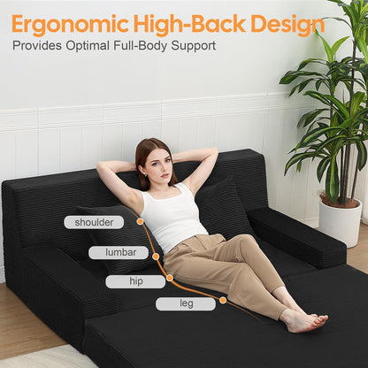 59" Boneless Couch Bed, Loveseat Futon Sofa, Small Space, Black4