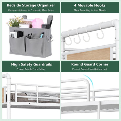Metal Bunk Bed Twin over Twin, Industrial Bunkbeds Heavy Duty Bed with Safety Guard Rails and Space-Saving Design, Steel Bed for School, Bedroom (White)5