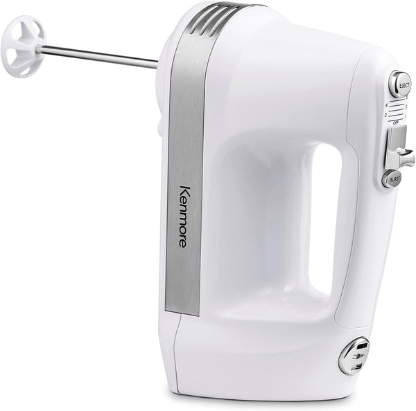 Kenmore 5-Speed Hand Mixer/Blender, 250 Watts, with Beaters, Dough Hooks, Liquid Blending Rod, Automatic Cord Retract, Burst Control, and Clip-On Accessory Storage10