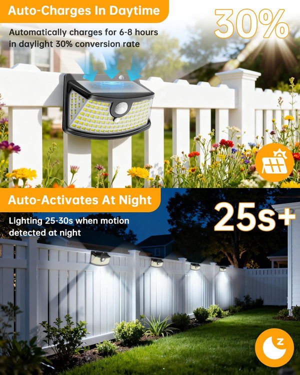 Solar Motion Sensor Lights Outdoor 120 Leds, Black, 6 Pack5