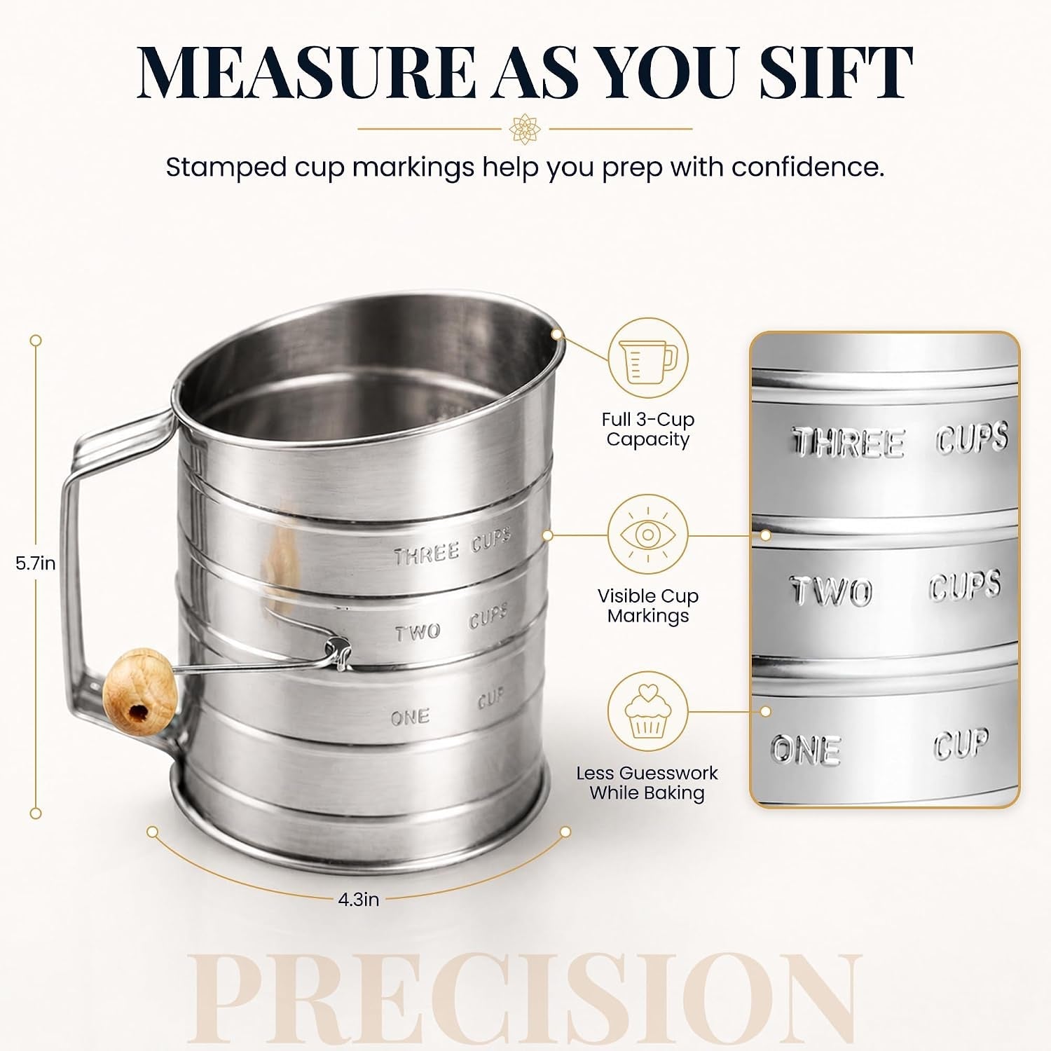 stainless-steel-flour-sifter-for-baking-with-hand-crank-3-cup-fine-mesh-silver-color-double-loop-agitator-rust-resistant