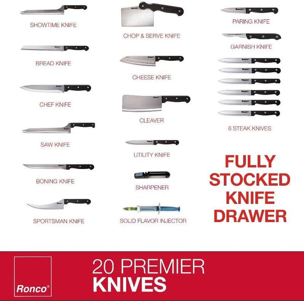 20-Piece Stainless Steel Kitchen Knife Set with Included Sharpener | Full Tang, Triple-Riveted Construction for Lasting Sharpness and Balance3