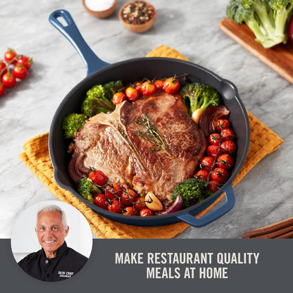 Zakarian by  11 Inch Nonstick Cast Iron Skillet, Titanium Ceramic Coated Frying Pan, Blue2