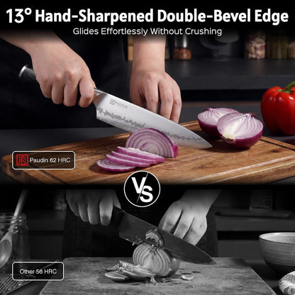 Chef Knife 8 Inch, Ultra Sharp Kitchen Knife 62 HRC, 9-Layer High Carbon Steel Professional Chefs Knife with Full Tang Ergonomic Wood Handle, Meat Vegetable Slicing Knife,Gift for Men Women3