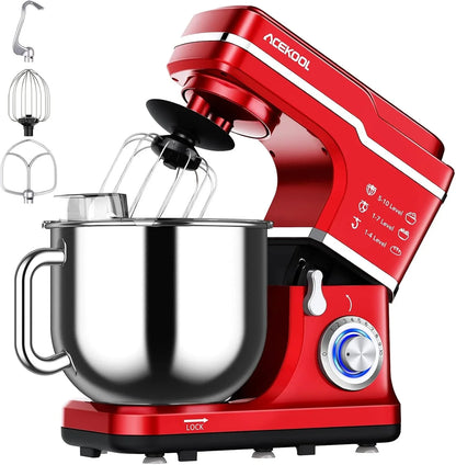 Stand Mixer, 7.5QT 660W Electric Dough Mixer, Kitchen 10-Speed Tilt-Head Food Mixer for Baking&Cake, with Stainless Steel Bowl, Whisk, Dough Hook, Beater, Splash Guard(Red) MC11
