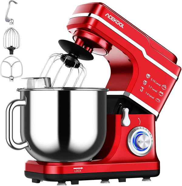 Stand Mixer, 7.5QT 660W Electric Dough Mixer, Kitchen 10-Speed Tilt-Head Food Mixer for Baking&Cake, with Stainless Steel Bowl, Whisk, Dough Hook, Beater, Splash Guard(Red) MC11
