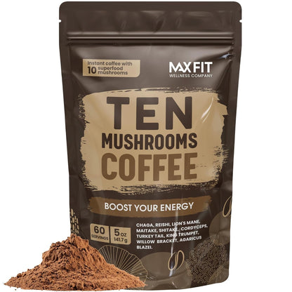 Mushroom Coffee (60 Servings) 10 Mushrooms (Lion’S Mane, Cordyceps, Turkey Tail & Other) Mixed with Gourmet Arabica Instant Immune Boosting Coffee for Focus & Gut Health Support1