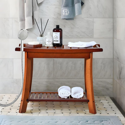 24" Teak Shower Bench, 2-Tier Shower Stool for Indoor Shower, 300Lbs7