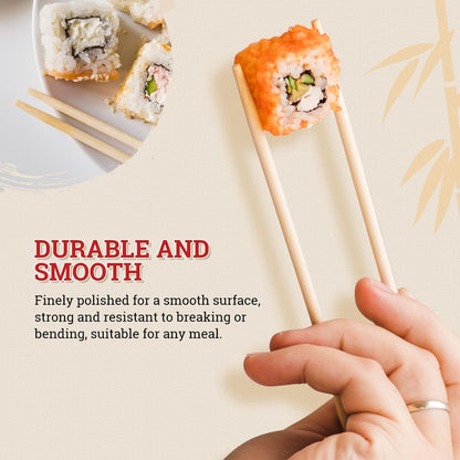 52USA Disposable Bamboo Chopsticks (100 Sets), 9'' Long | UV Treated, Individually Wrapped, Japanese and Chinese Wooden Chopsticks Bulk7