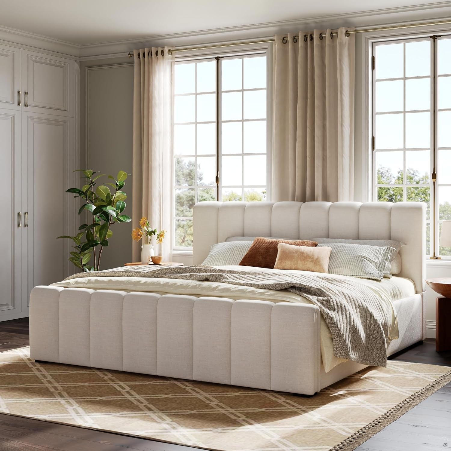 king-upholstered-bed-with-thick-headboard-and-footboard-beige